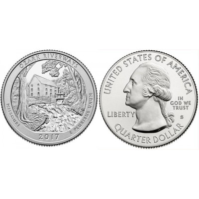 Монета 25 центов  2017 г. Парки  США.Национальные водные пути Озарк. 
